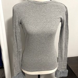 Zara long sleeve grey textured shirt with Faux Fur Cuffs